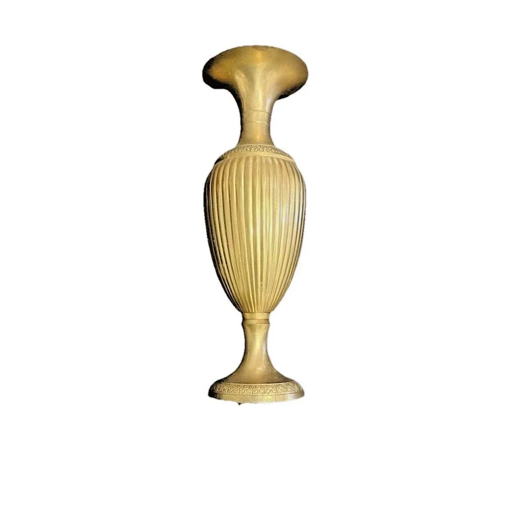 Vintage 1960s Solid Brass Urn Vase 12” Fluted Moradabad India Hand Chased Heavy